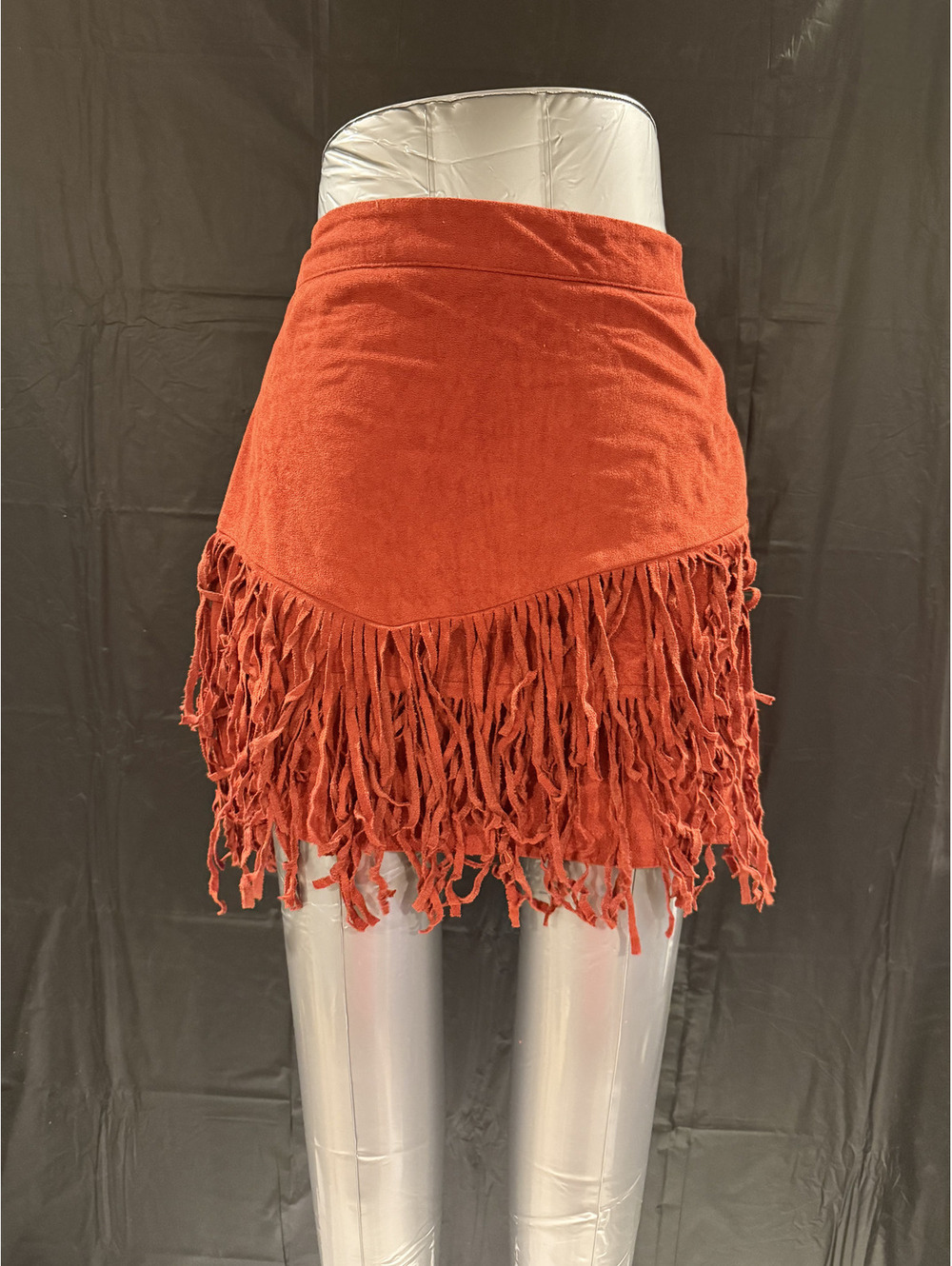 Shein Rust fringe mini skirt beautiful and sexy look. Size XL stylish suede